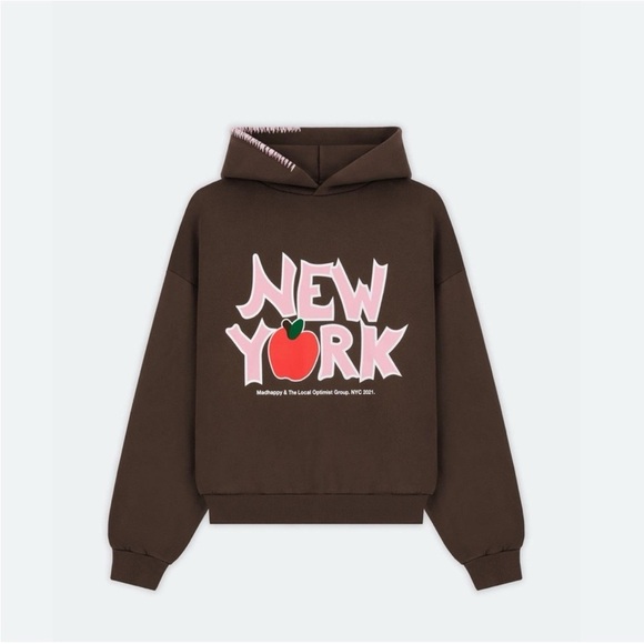 Madhappy NYC Heritage Chocolate Brown Hoodie Apple Logo Oversized Medium EUC - Picture 1 of 11